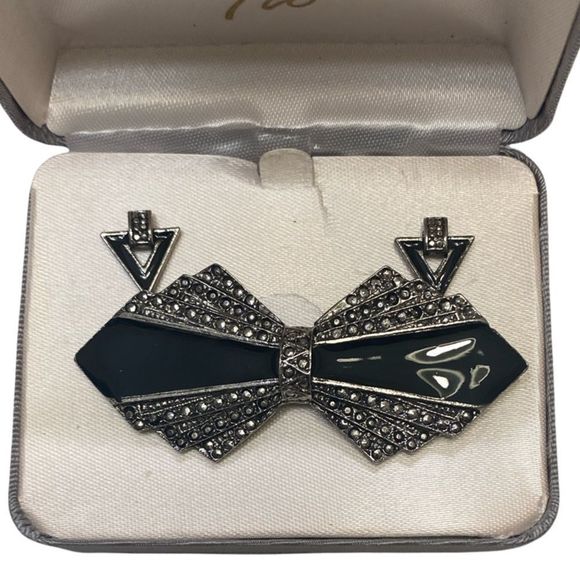 Vintage 925 Sterling Silver Marcasite And Enamel Lord and Taylor Box Set - Picture 2 of 2